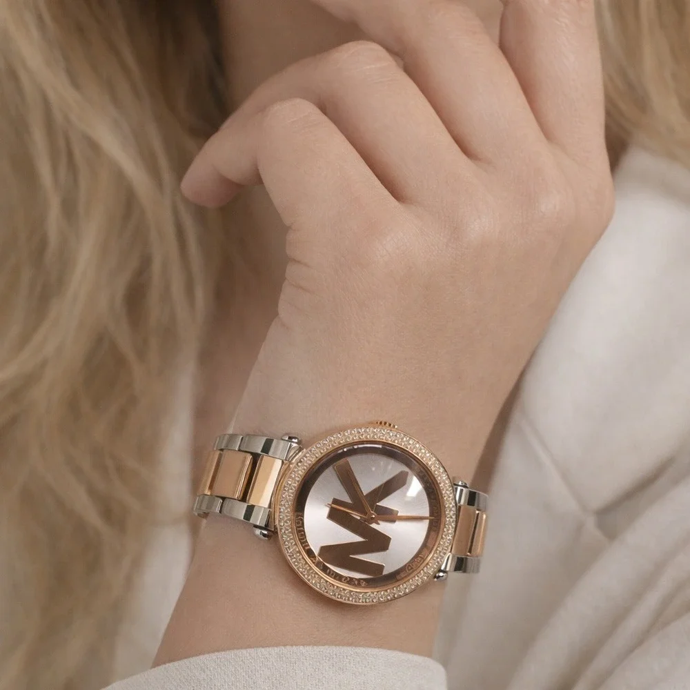 Michael Kors MK6314 Parker Watch Women's Rose Gold‎ Silver Crystal Bezel Logo